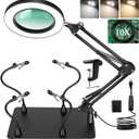 Helping Hands Soldering Station, 10X Magnifying Glass with Light and stand with 4 Magnetic Third Hand Soldering Tool, PCB Holder Magnifier Desk Lamp for Soldering Repairing Jewelry Crafts