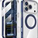 Magnetic for iPhone 17 Pro Max Case Non-Yellowing [2 x Screen Protector] Compatible with MagSafe Military Grade 17 FT Drop Shockproof Full Camera Protection 360 Spin Stand Phone Cover Blue
