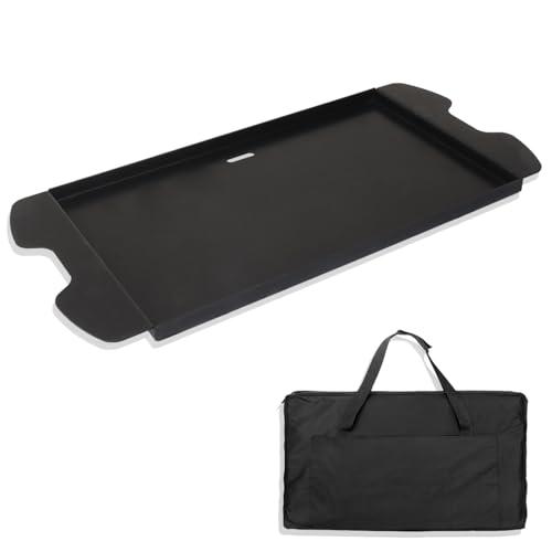 7034 Cast Iron Griddle Plate with Carry Bag for Weber Traveler Grills 9010001 9020001，Upgrade Flat Top Griddle Replacement Part for 9030001 9013001 9011701 Weber Traveler Portable Gas Grills, Black