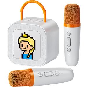 Kinglucky [New 2025 All-in-One Kids Audio Player, No Wi-Fi or Cards Needed, Built-in Stories, White Noise, Pixel Display, 2 Mics & Bluetooth, Screen for Toddlers & Girls (Gray-Orange)