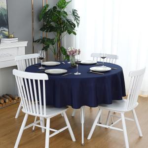 FOLINS&HOME Navy Blue Round Tablecloth 60 Inch Waterproof Heavy Duty Wrinkle Free Polyester Fabric Table Cloth, Spillproof Washable Table Cover for Party, Camping, Picnic, Banquet Indoor and Outdoor