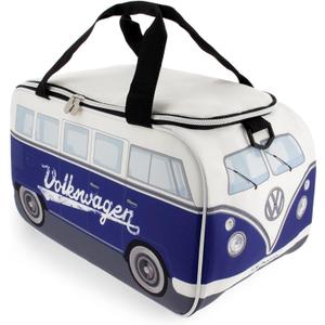 BRISA VW Collection - Volkswagen Insulated Cool-Warm Thermo Picnic Lunch Bag Box for Food in T1 Bus Design (25 Liters/6.6 Gallons) (One Size, White/Blue)