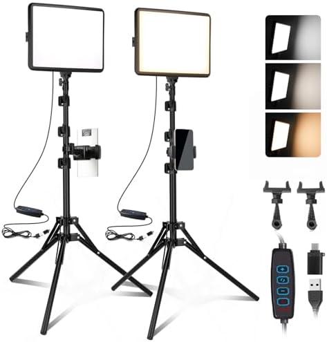 2-Pack LED Video Light Kit, NiceVeedi Studio Light, 2800-6500K Dimmable Photography Lighting Kit with Tripod Stand&Phone Holder, 73" Stream Light for Video Recording, Game Streaming, YouTube