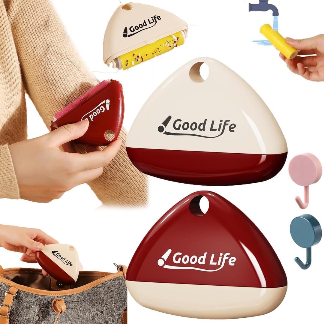 Portable Lint Roller ReusableGood Life Lint RollerWashable Lint Roller Pet Hair Remover, Sticky Triangular Lint Remover for Clothes, Furniture, Dog & Cat Hair (2Pcs)