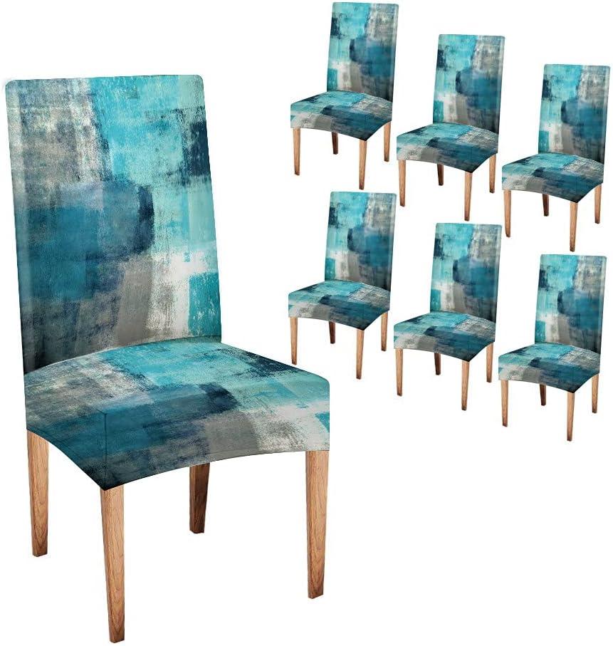 CAPSCEOLL Turquoise Teal Dining Chair Covers Set of 6,Grey Blue Chair Covers Dining Chairs Slipcovers Removable Washable Kitchen Chairs Protector Cover Kitchen Accessories and Decor