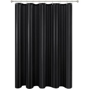 Biscaynebay Fabric Shower Curtain or Liner 72" by 72", Black Water Repellent Damask Stripes Bathroom Curtains Machine Washable