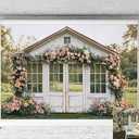 Kate Spring Flower House Backdrop Rustic Garden Background Door Floral Photo Background Studio Props, 10x8ft