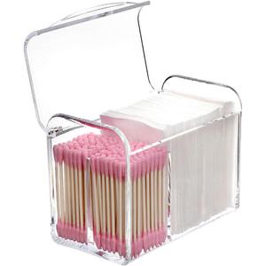 Sooyee Qtip Holder Dispenser for Cotton Ball, Swab, Round Pads, Floss,3 Compartment Plastic Apothecary Jars,Bathroom Organization ,Vanity Organizers and Storage,Clear (5.7"(L) x 3.2"(W)x 4.2"(H))