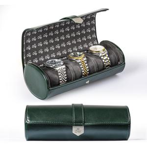 DUKWIN Watch Roll for 3 Watches, Travel Watch Case Organizer with Removable Pillows for Men and Women, Leather Display Case for Watches Collection and Gift for Anniversary Birthday (Green Watch Storage)