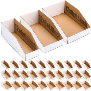 50 Pack Cardboard Storage Bin Boxes Bulk 3 Sizes, Medium, White