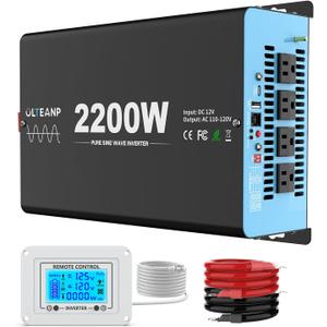 2200 Watts Pure Sine Wave Inverter 12V DC to 110V AC, 4400W Peak Power, 4 AC Outlets, USB & Type-C Port, Adjustable Input for Lithium Battery, RV/Truck/Boat/Solar Backup with LCD Remote (Blue)