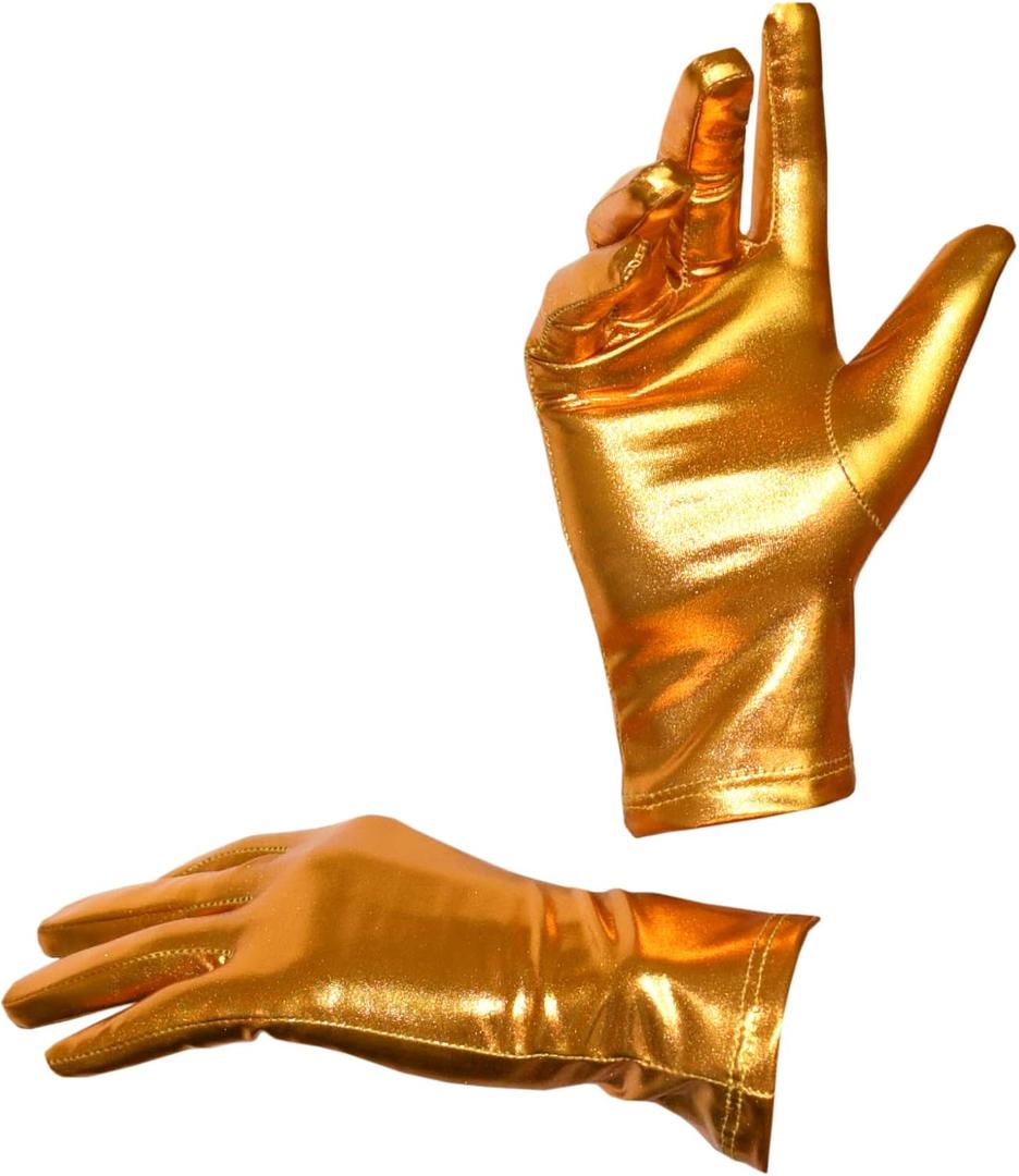 Seeksmile Adult Unisex Shiny Metallic Spandex Gloves Halloween Cosplay Costume Hand Accessories (Gold-10)