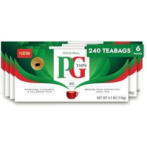 PG Tips Premium Black Tea For a Classic Caffeinated Beverage, Black Tea Bags, 240 Total Bags (40 Count - Pack of 6) BBD:01-2026