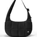 WESTBRONCO Small Puffer Crescent Shoulder Bag for Women, Nylon Quilted Shoulder Purses, Puffy Handbags with Adjustable Strap (Black)