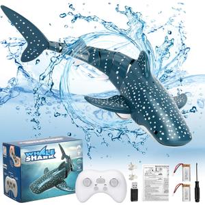 Remote Control Shark Toys, 1:18 Scale High Simulation RC Shark Fish Toys for Swimming Pool Bathroom, 2x700mAh RC Boat Water Toys Great Gift for 6+ Year olds Boys Girls Kids (Dark Green)