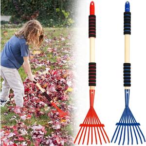 2 Pack Kids Rakes for Leaves, 28" Small Metal Toddler Rakes Garden Lawn Rake with Hardwood Handle and Soft Grip, Lightweight Child Size Yard Leaf Rake Kid Gardening Tools Set for Boys and Girls