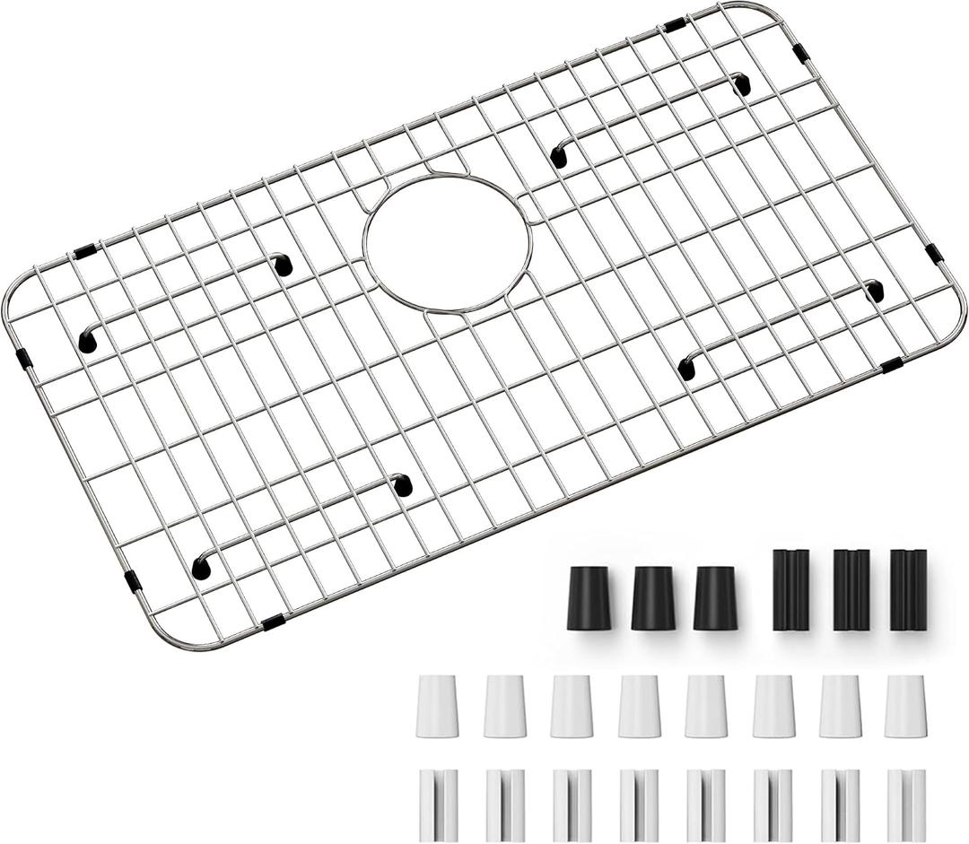 Stainless Steel Sink Grid and Protectors for Bottom of Kitchen Sink，26" x 14" Inches with Rear Drain, 26" X 14 1/16"