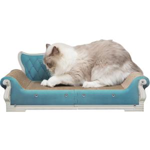 Cat Sofa Shape Scratch Pad for Large Medium Small Indoor Cats,Larger-Sized Recyclable Reversible Cardboard Cat Couch for Resting Claw Grinding and Playing (27.5inch / Blue)