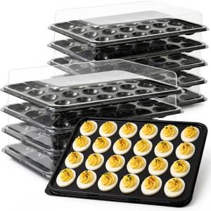 Shellwei 10 Pack Extra Large Deviled Egg Containers with Lids, Holds 240 Eggs Total (24 Each), Disposable Deviled Egg Tray Stackable Platters Trays for Party, Picnic & Fridge Storage