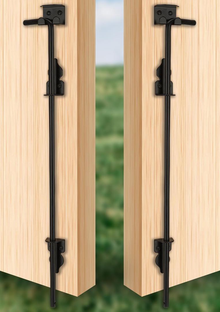 24" Cane Bolt Heavy Duty Gate Drop Rod, Hardware Ground Latch Gate Stopper Gate Hardware, Solid Steel Cane Bolts for Wood Fences PVC Vinyl Metal Gates Fences Doors (Black Finish 2 Pack)