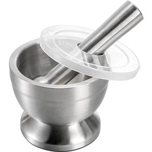 Bekith Mortar and Pestle Sets 18/8 Brushed Stainless Steel Spice Grinder Pill Crusher Molcajete Herb Bowl