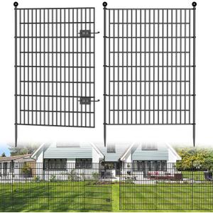 8 Panels No Dig Decorative Outdoor Garden Fence with Gate for Yard, 48 in(H) X 21 ft(L) Animal Barrier Fencing Rustproof Metal Wire Panel Border for Dog, Rabbits, and Patio Temporary Ground Stakes