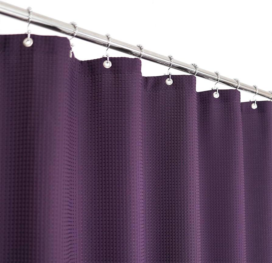 Waffle Weave Shower Curtain Hotel Luxury Spa, Black Heavyweight Fabric Shower Curtains for Bathroom, Washable & Water Repellent, Purple, 71x72 Inch