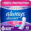 Always Discreet Adult Incontinence Pads for Women, Drier, 6 Drop Long Length, Extra Heavy Absorbency, Pads for Bladder Control Management, Bladder Leaks, & Postpartum Pads, 45ct