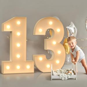 Marquee Numbers 13, 3FT Light Up for 13th Birthday Party Decorations, Mosaic for Balloons, Large Cardboard, One Balloon Frame, Blocks Birthday Party