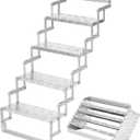 Aluminum Scissor Stairs, 4 Steps Outdoor RV Step Ladder, 18" Wide Camper Stair Ladder with Anti-Slip Surface, Portable Stairs for Travel Trailer, Silver