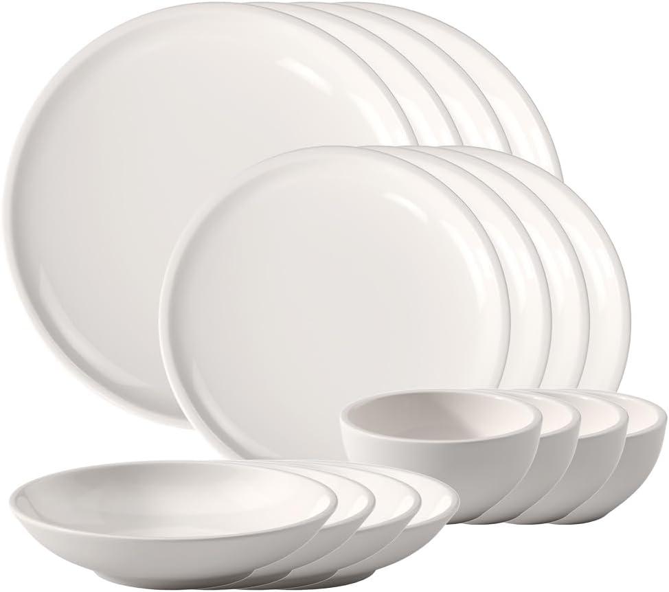 Villeroy & Boch Artesano Original 16-Piece Dinnerware Set, Service for 4, Dinner and Salad Plates, Pasta and Rice Bowls, Premium Porcelain, Made in Germany, Microwave and Dishwasher Safe, Creamy White