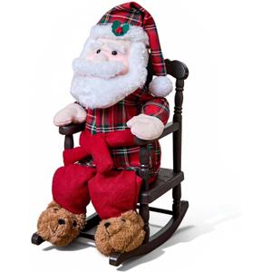 Christmas Animated Decoration Rocking Chair Santa Claus Plush, 18inch Talking Santa Decor, Animatronic Collectible Figurines with Sing, Mouth Move, Illuminated Face, Sitting Xmas Gift for Indoor, Home