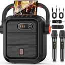 JYX Karaoke Machine with 2 Wireless Microphones, Portable Bluetooth Speaker PA System with Shoulder Strap, Subwoofer Support TWS, USB, Radio, AUX, REC, Bass&Treble for Home Party/Meeting/Adults/Kids