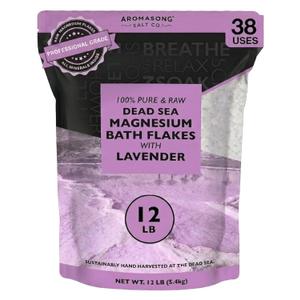 Aromasong RAW Magnesium Bath Flakes with 100% Natural Lavender, 12 Lb. Bulk Muscle Relaxing Organic Salts Mg Chloride, Mineral Soak Salt.