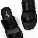 katliu Women's Flat Sandals Two Strap Slide Sandals Open Toe, 7.5, Black
