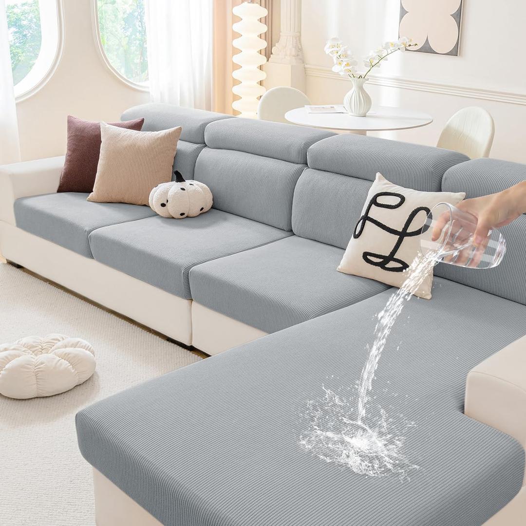 Hyha Waterproof Couch Cushion Covers, Against Spills, Couch Cover for Dogs Washable, Thick Elastic Jacquard Fabric, Waterproof Sofa Seat Slipovers for Pets (3 Pieces, Light Grey)