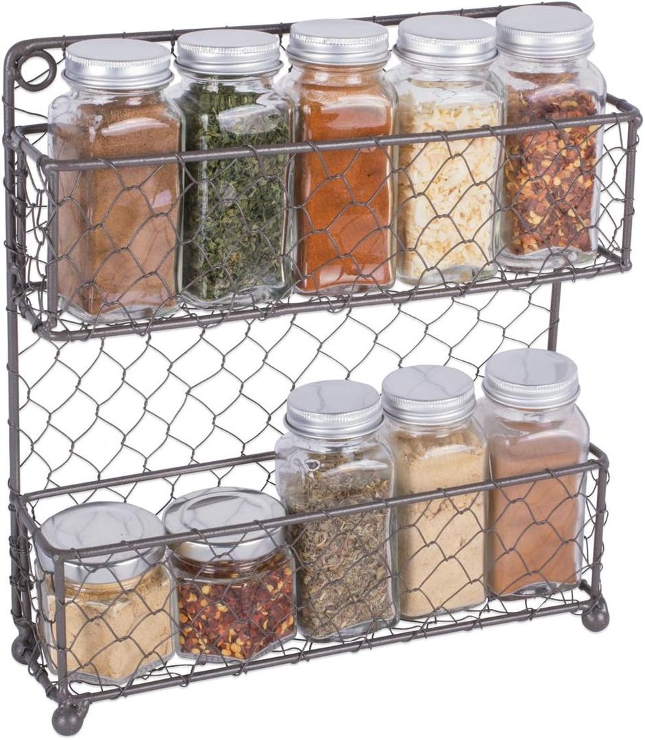 DII Farmhouse Vintage Decorative Metal Pantry Spice Rack Organizer, 9.45Lx2.3Wx10H, 2 Tier Spice Rack - Rustic