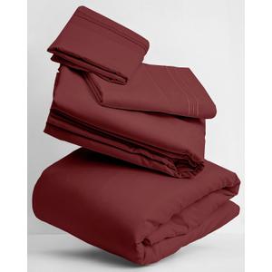 Mellanni Twin XL Sheets Set - 3 PC Iconic Collection Bedding - Hotel Luxury, Extra Soft, Cooling Bed Sheets - Wrinkle, Fade, Stain Resistant (Twin Extra Long, Burgundy)