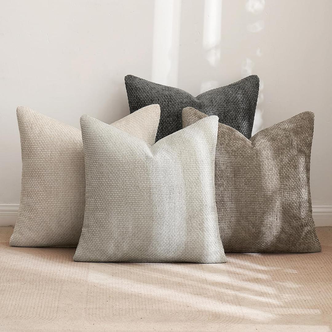 MIULEE Pack of 2 Couch Throw Pillow Covers 18x18 Inch Neutral Soft Decorative Chenille Pillow Covers Farmhouse Boho Cushion Covers for Mid Century Modern Spring Home Decor Sofa Bedroom Living Room