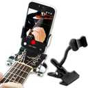 Guitar Headstock Phone Holder, Fits Phones 2.363.23", 3.54" Flexible Hose + 360 Ball Head, Silicone-Padded Clip for Ukulele Acoustic Electric Bass, Recording & Live Streaming