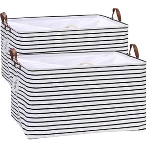 Hinwo 70L Extra Large Storage Bins, 2-Pack Closet Organizers and Storage, Foldable Clothes Storage Baskets with Handles, Containers for Clothing, Blanket, Comforters, Toys, Bedding (Black Stripe)