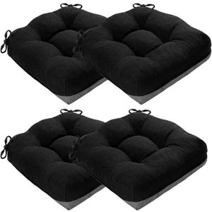 MAGIC ELEPHANT Chair Cushions for Dining Chair, Shredded Memory Foam Kitchen Chair Cushions Set of 4, Non-Slip Thick Dinning Room Chair Pads Seat Cushions, 15.5" x 15.5" x 4" (Black)