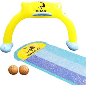 Shaq Triple Water Slide with Built-in Basketball Hoop, Sprinklers & Crash Pad - Fun for Kids & Adults, Easy Hose Installation, Durable PVC Shaq Triple Water Slide with Built-in Basketball Hoop, Sprinklers & Crash Pad - Fun for Kids & Adults, Easy Hose Installation, Durable PVC