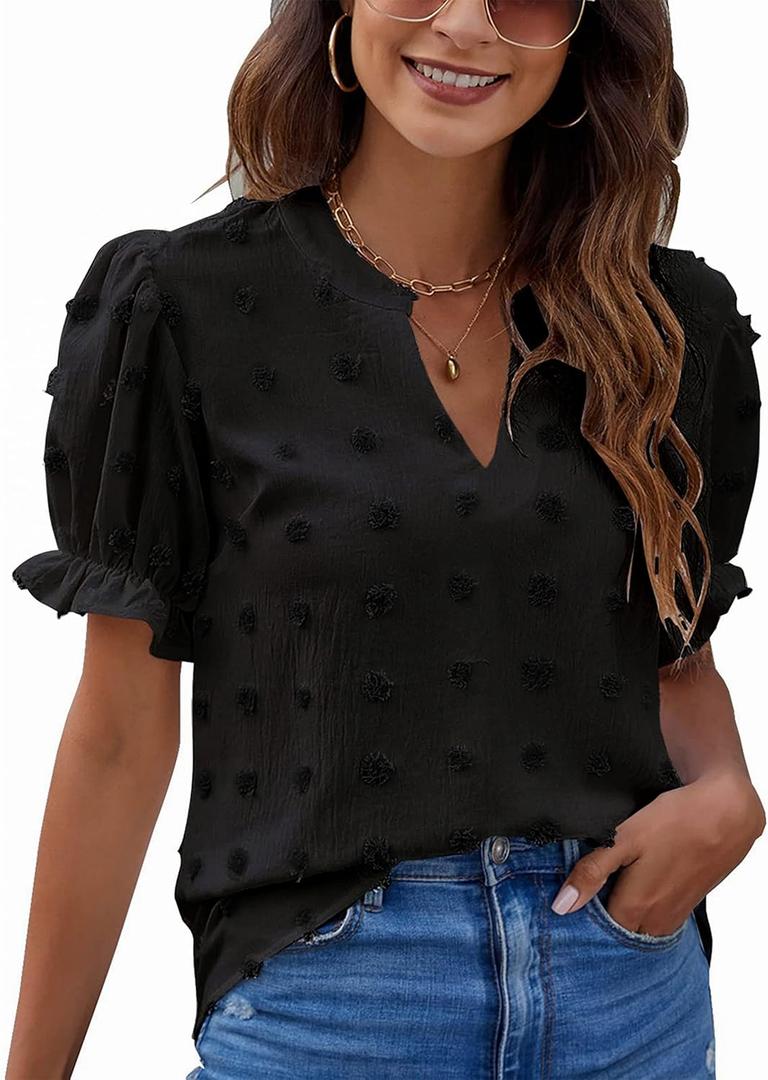 Blooming Jelly Women's Puff Sleeve Casual Tops Fashion Polka Dot Blouses Dressy Ladies Summer Tops