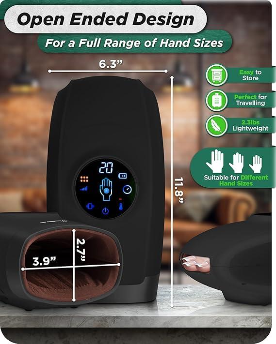 Lunix LX7 Touchscreen Electric Hand Massager with Compression and Heat, Pressure Point Therapy for Arthritis, Pain Relief, and Carpal Tunnel, Shiatsu Massage Machine, with Hand Warmer, Black