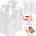 Irenare 50 Sets Mini Baseball Helmet Ice Cream Snack Bowls 8 oz with Disposable Taster Spoons Set Small Plastic Ice Cream Cups Dessert for baseball Party Gift (White)
