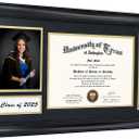 GMFrames Class of 2025 2026 Diploma Frame with Tassel Holder for 8.5x11 Certificate and 5x7 Photo,Solid Wood,Tempered Glass,Black over Gold Mat, 12x21 for 8.5x11, 5x7 with Tassel