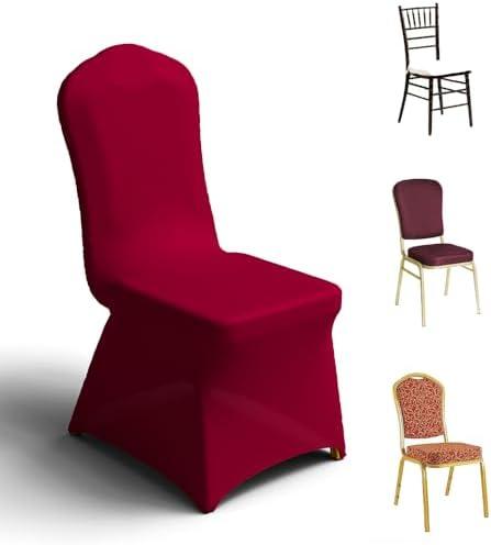 Trlyc 50 Pcs Spandex Chair Covers for Dining Chairs Stretch Polyester Dining Chairs Slipcovers for Wedding Party Decor Banquet Flat-Front Chair Cover (Burgundy)