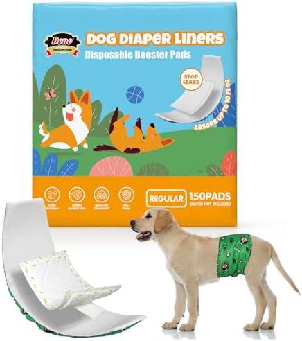 Dono Dog Diaper Liners for Male and Female Dogs, Super Absorbent Dog Booster Pads, 150ct Disposable Doggie Diaper Inserts Fit Reusable Male Belly Bands, Wraps, Washable Period Panties, Regular