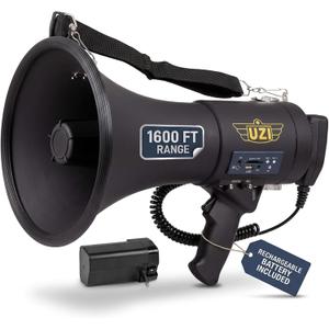 Uzi High Power Loud Big Bluetooth Megaphone 50W, Professional Bullhorn Megaphone Used by First Responders, Police & Agencies, Rechargeable Battery, PA System, Outdoor Activitie